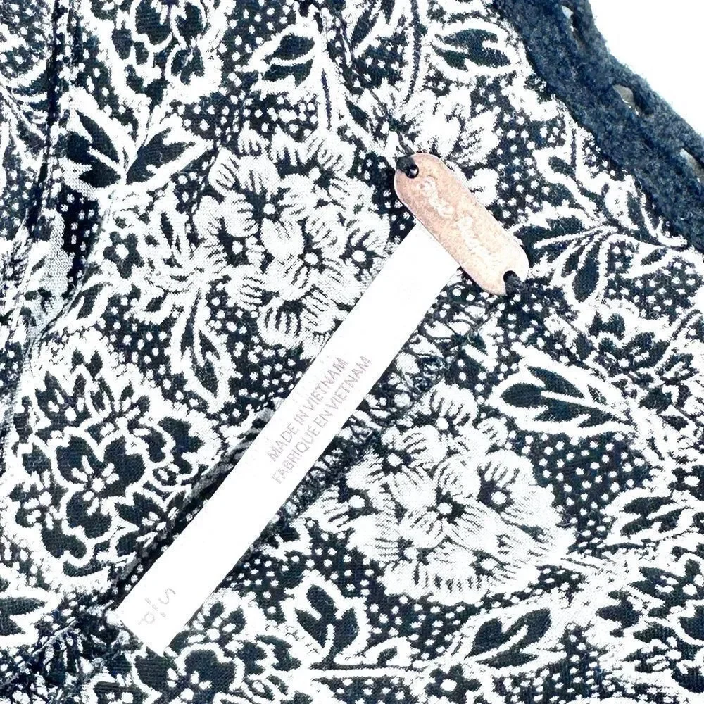 Free people black and white floral bottom front tiered tank top S